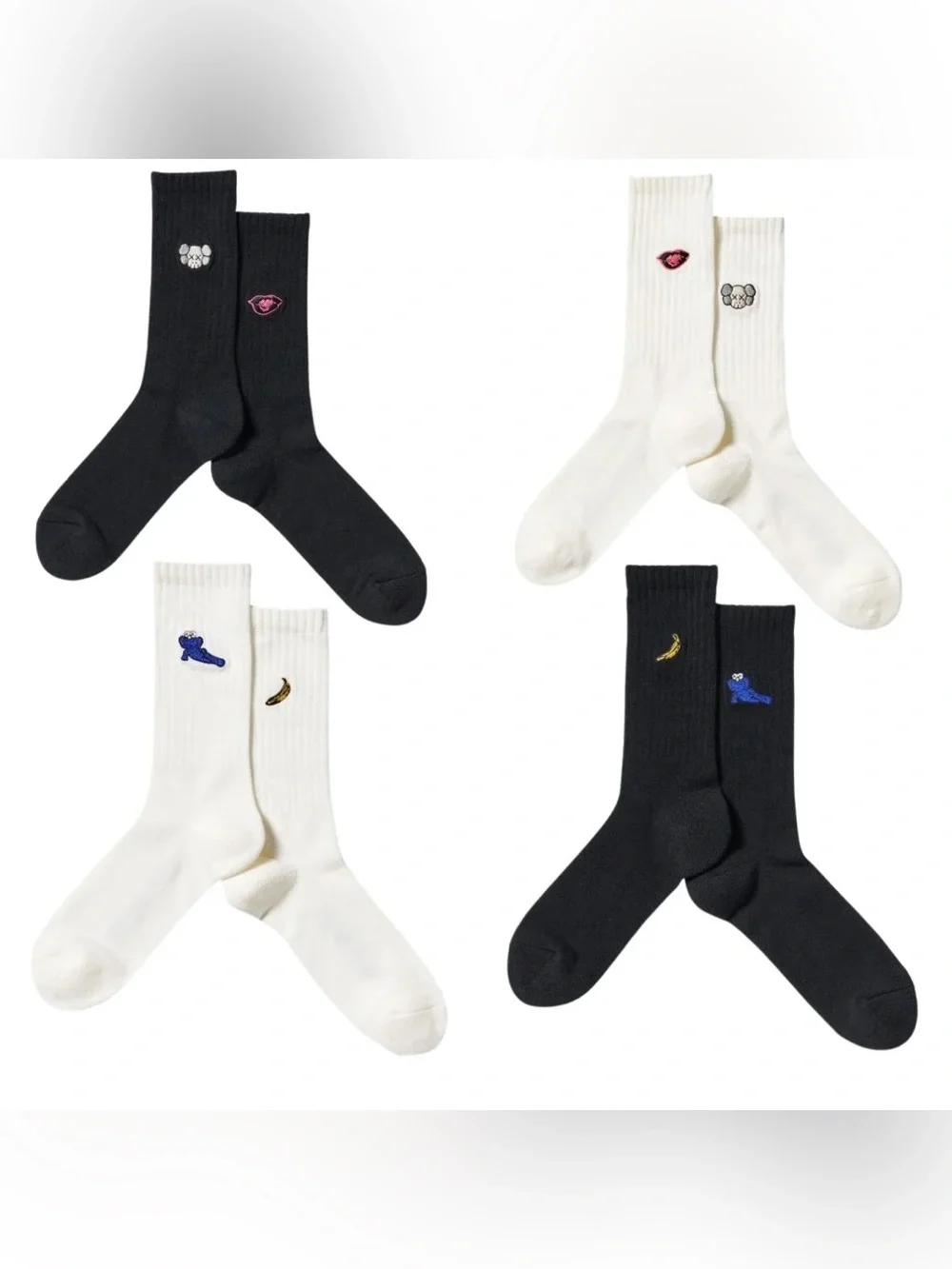 Uniqlo x Kaws x Warhol Socks: Set of 4 (Complete) Black and White Size 8-11 Mens
